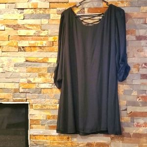 XL black flowy long sleeve dress. Lace up back